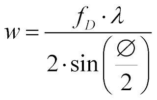 Wzór: w = fD·λ / (2·sin(φ/2))
