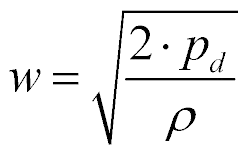 Wzór: w = √(2·pd / ρ)