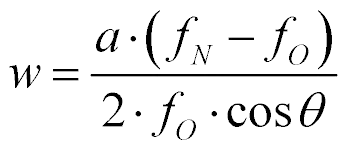 Wzór: w = a·(fN − fO) / (2·fO·cosθ)